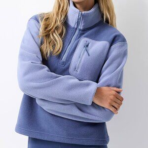 Patch pocket mock neck polar fleece sweater blue/indigo